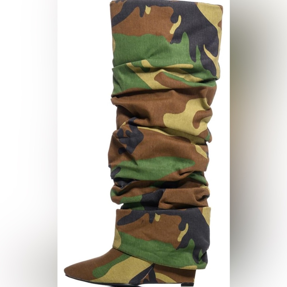 Camouflage Slouch Knee-High Boots - Women